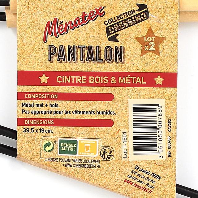 3061050007859 - La Ménagère - Cintres bois & métal pour pantalon