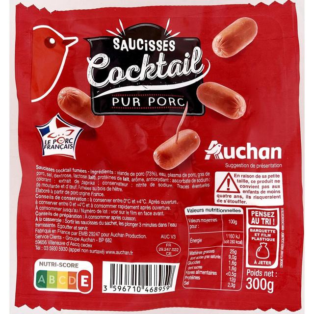 3596710468959 - Auchan - Saucisses Cocktail Pur Porc