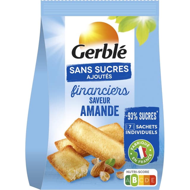 3175681239159 - Gerblé Sans Sucres Ajoutés - 7 Financiers Saveur Amande -92% de sucres en moins