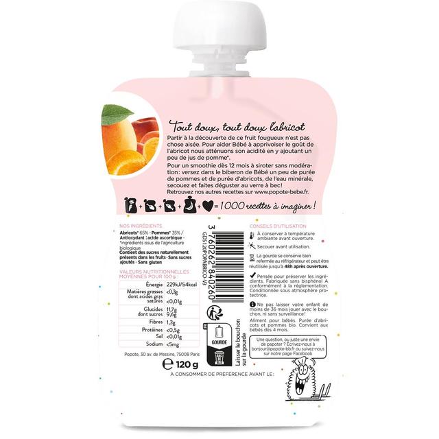 3760262840260 - Popote - Abricot Bio Gourde Bébé Dès 4/6 mois