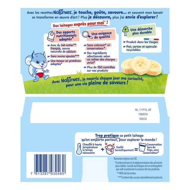 7613287930460 - Naturnes® - P'tit Onctueux - Dessert Lacté Banane Fromage Blanc Sans Sucres Ajoutés Coupelle Bébé Dès 6 mois