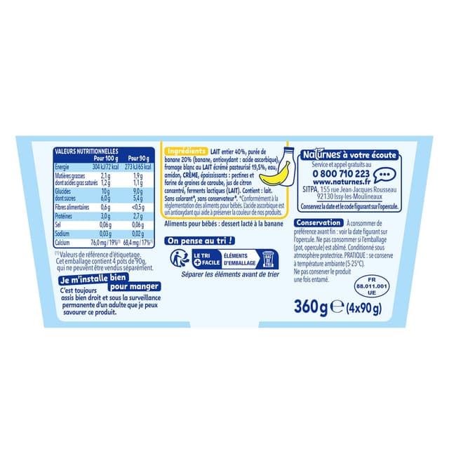 7613287930460 - Naturnes® - P'tit Onctueux - Dessert Lacté Banane Fromage Blanc Sans Sucres Ajoutés Coupelle Bébé Dès 6 mois