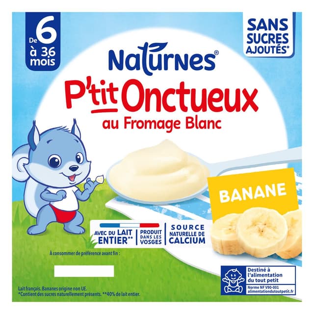 7613287930460 - Naturnes® - P'tit Onctueux - Dessert Lacté Banane Fromage Blanc Sans Sucres Ajoutés Coupelle Bébé Dès 6 mois