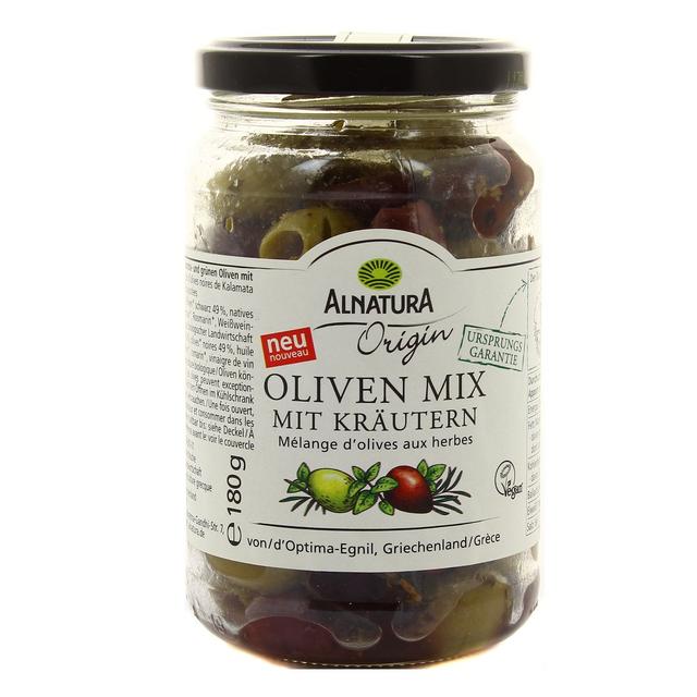 0000042400660 - Alnatura - Mélange d'Olives vertes et noires de Kalamata aux Herbes Bio sans saumure