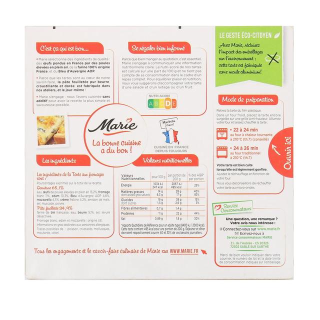 3248830000860 - Marie - Tarte aux fromages- Edam, Mozzarella, Bleu d'Auvergne AOP avec de la crème fraîche