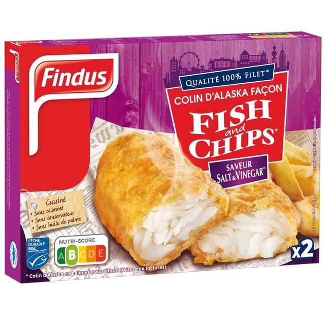 3599741004660 - Findus - 2 Panés de Colin MSC Façon Fish and Chips Salt and Vinegar qualité 100% filet