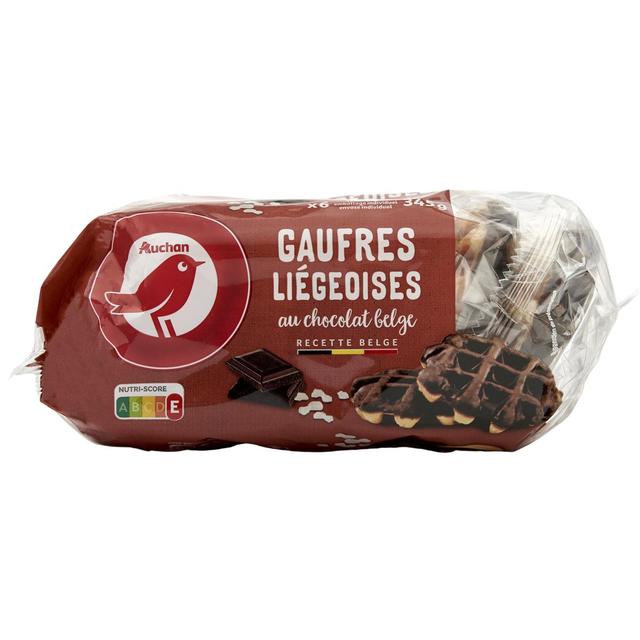 3596710468560 - Auchan - Gaufres liégeoises nappées au chocolat belge x6