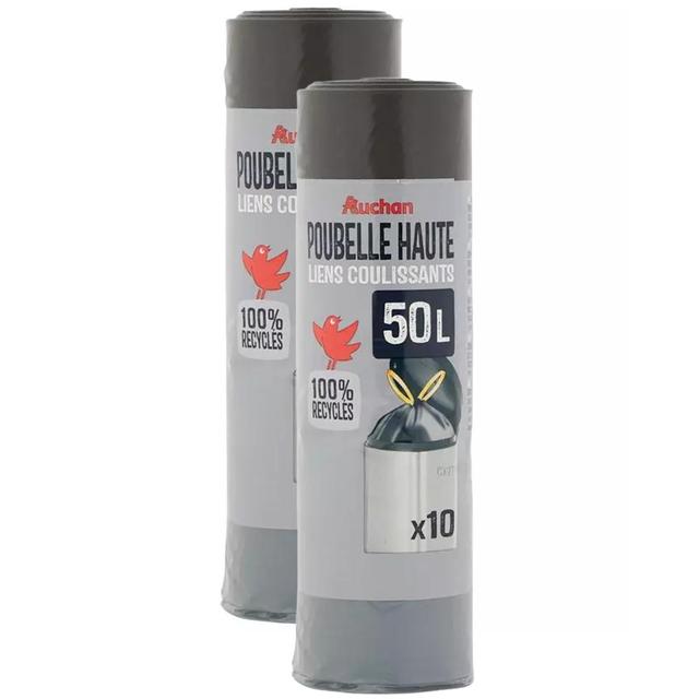 2050000409660 - Auchan - Sacs poubelle haute avec liens coulissants 50L