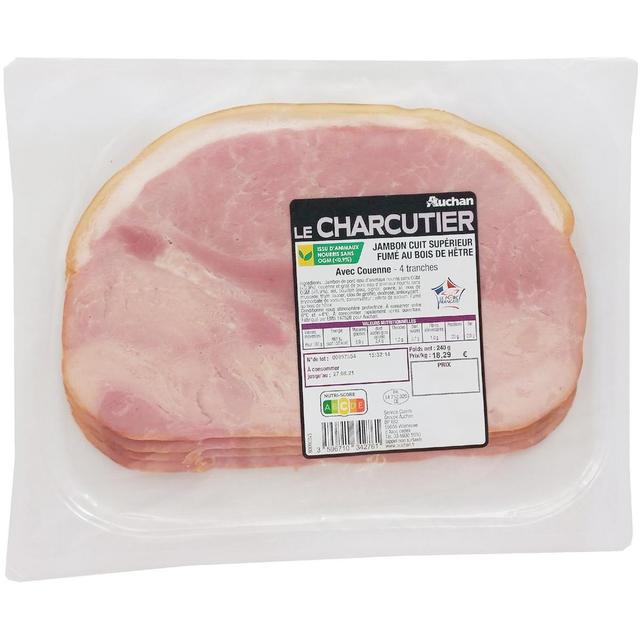 3596710342761 - Auchan Le Charcutier - Jambon Supérieur Fumé Avec Couenne