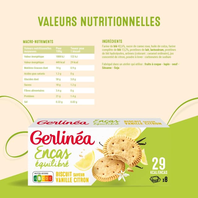 3175681845961 - Gerlinéa - 24 Biscuits saveur vanille citron -39% de sucres en moins