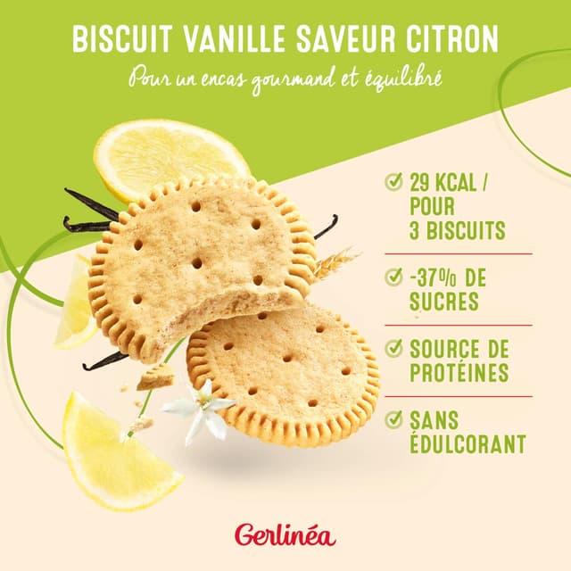 3175681845961 - Gerlinéa - 24 Biscuits saveur vanille citron -39% de sucres en moins