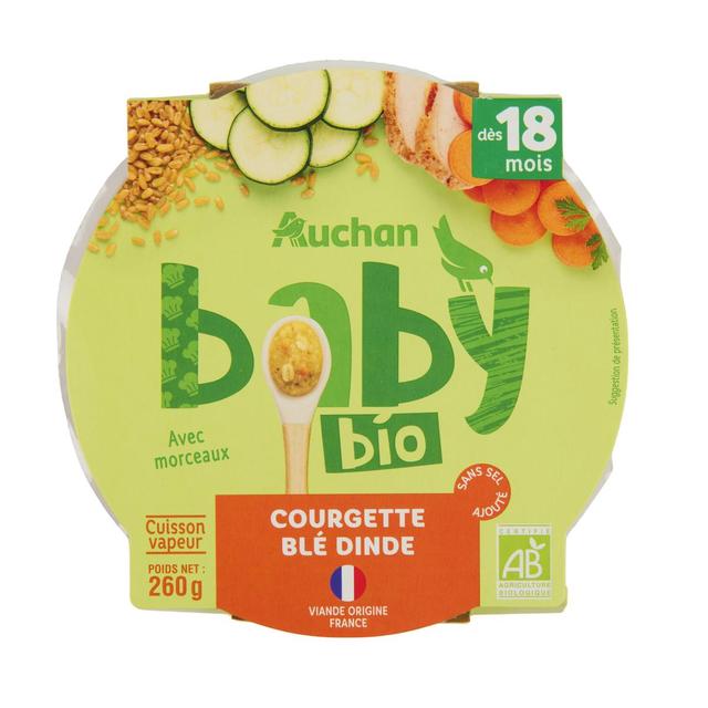 3596710476961 - Auchan Baby Bio - Courgette blé et dinde Bio Assiette bébé dès 18 mois