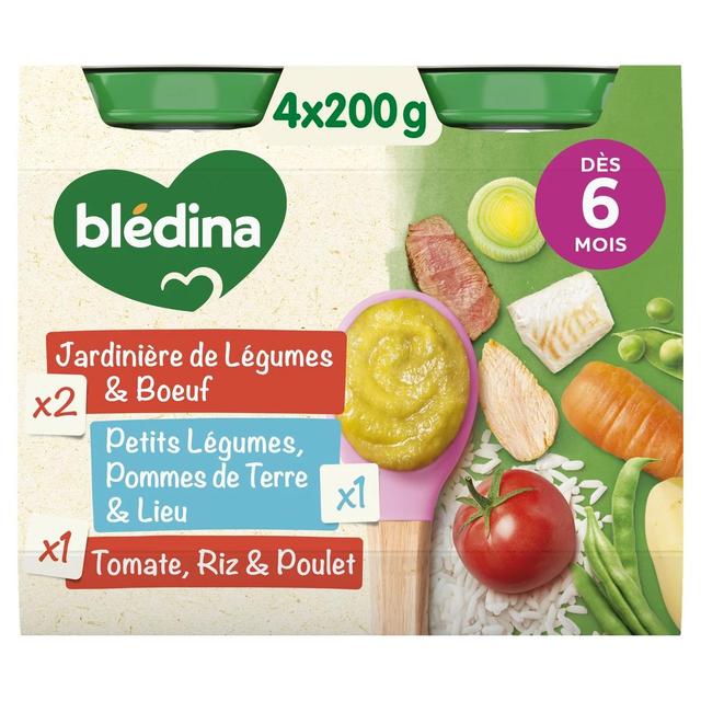 3041091678461 - Blédina - Jardinière de légumes Bœuf, légumes Pommes de terre Lieu et Tomates Riz Poulet Pot Bébé Dès 6 Mois