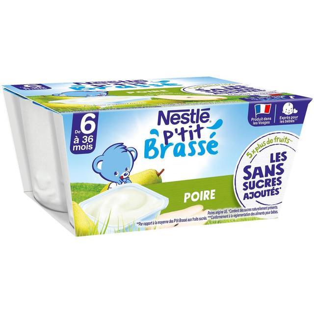 7613287930262 - Nestlé - P'tit Brassé - Dessert Lacté Poire Sans Sucres Ajoutés Coupelle Bébé Dès 6 mois