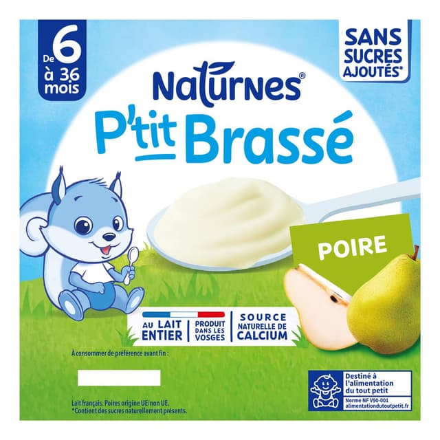 7613287930262 - Naturnes® - P'tit Brassé - Dessert Lacté Poire Sans Sucres Ajoutés Coupelle Bébé Dès 6 mois