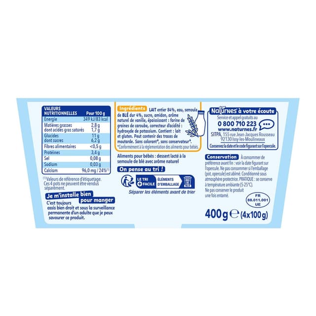 8445291536562 - Naturnes® - P'tit Gourmand - Dessert lacté Semoule pot bébé dès 6 mois