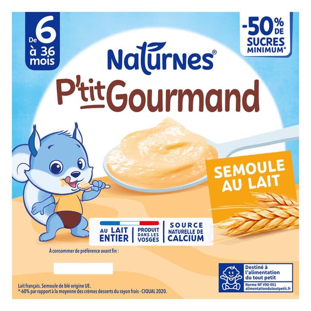 8445291536562 - Naturnes® - P'tit Gourmand - Dessert lacté Semoule pot bébé dès 6 mois