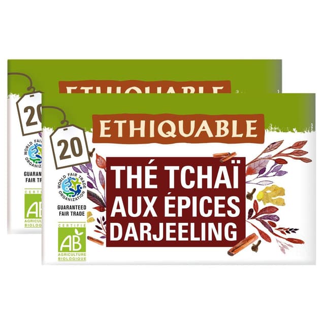 2050000418662 - Ethiquable - Commerce Equitable - Thé noir Tchaï aux épices Darjeeling Bio - 20 sachets