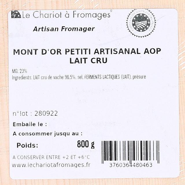 3760364480463 - Le Chariot à fromages, Artisan Fromager - Mont d'Or Moyen Artisanal Marcel Petite AOP - Lait de vache cru