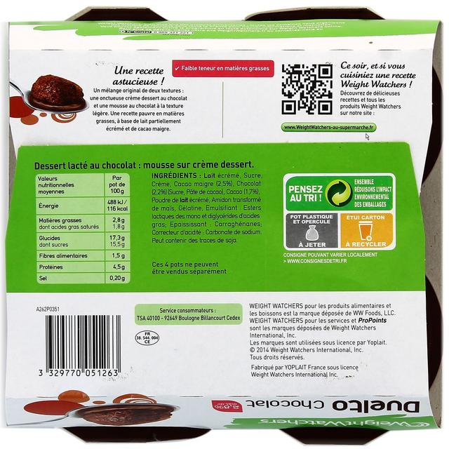 3329770051263 - Weight  Watchers - Duelto Chocolat 2.8 % mat.Gr
