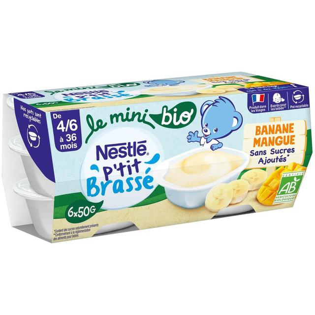 8445290585264 - Nestlé - P'tit Brassé - Mini Dessert Lacté Banane Mangue Bio Coupelle Bébé Dès 4/6 mois