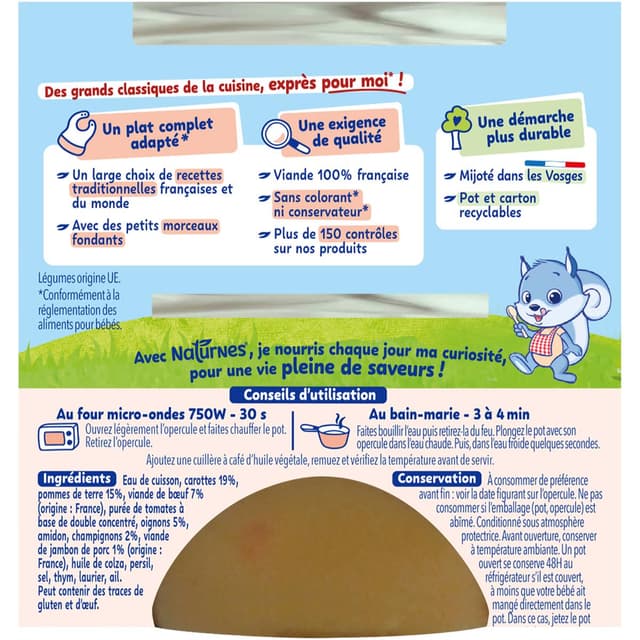 7613036749664 - Naturnes® - P'tite Recette - Légumes Boeuf Bourguignon Bol Bébé Dès 12 mois