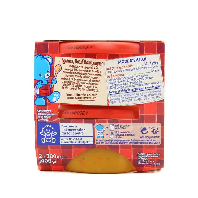 7613036749664 - Nestlé - P'tite Recette - Légumes Boeuf Bourguignon Bol Bébé Dès 12 mois