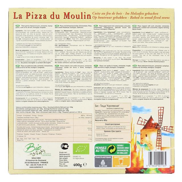 3273640001165 - La Pizza du Moulin - Pizza royale Bio Épaule, emmental et champignons cuite au feu de bois