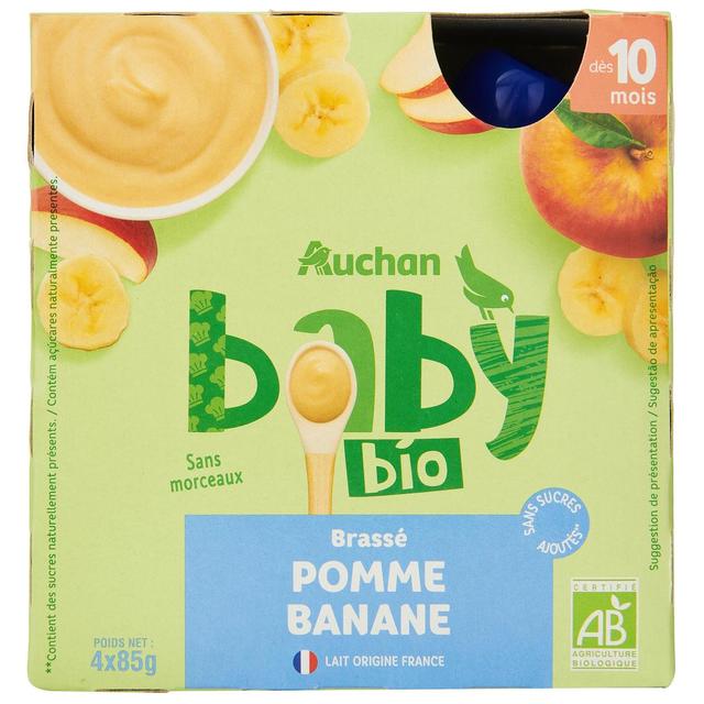 3596710477265 - Auchan Baby Bio - Dessert lacté Brassé Pomme Banane Bio Gourde Bébé dès 10 mois