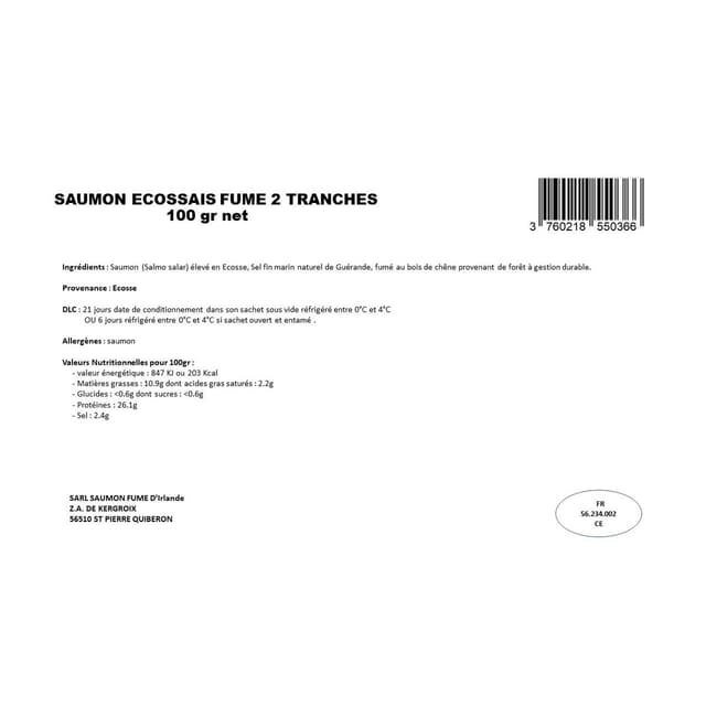 3760218550366 - Côté Sauvage - Saumon Ecossais fumé 100g