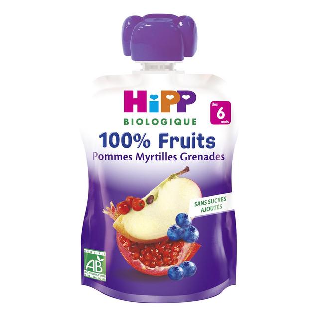 4062300250666 - Hipp - 100% Fruits - Pommes Myrtilles Grenades Bio Gourde Bébé Dès 6 mois