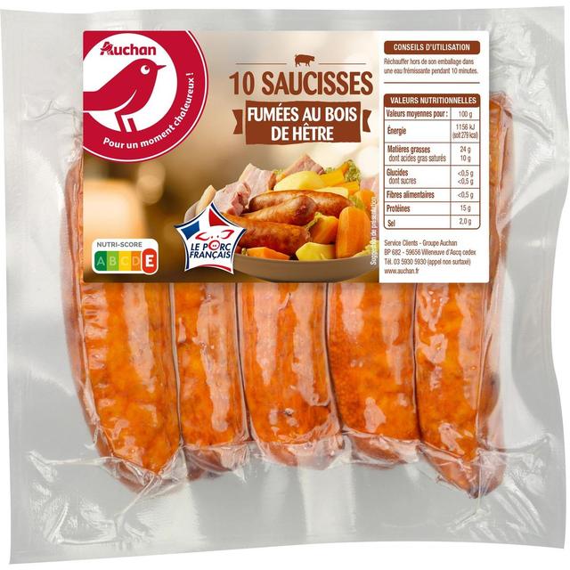 3254568635366 - Auchan - Saucisses Fumées au Bois de Hêtre