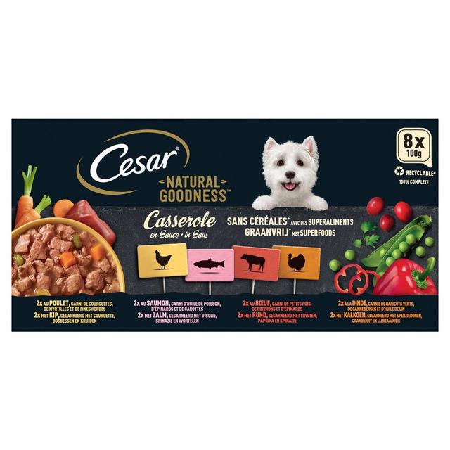4008429165566 - César - Barquettes Casserole en Sauce sans Céréales Natural Goodness 4 variétés pour chien adulte