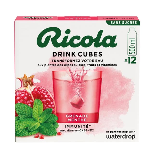 7610700026366 - Ricola - Cubes d'hydratation saveur grenade menthe - 12 cubes