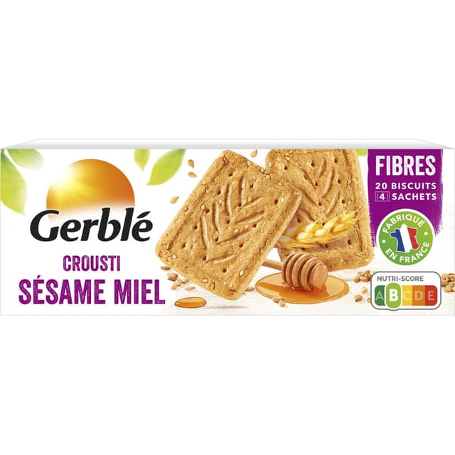 3175681026766 - Gerblé Fibres - 20 Biscuits Crousti'Son miel sésame -46% de sucres en moins