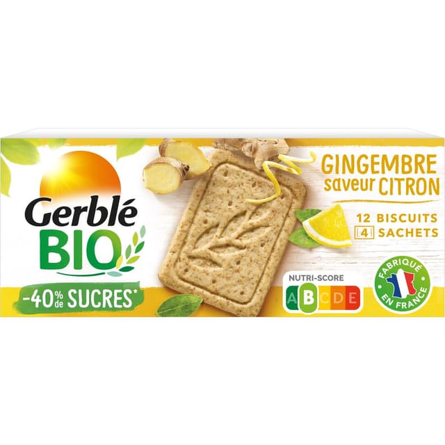 3175681257566 - Gerblé Bio - 12 Sablés citron Gingembre Bio -43% de sucres en moins