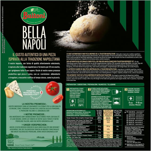 8000300378566 - Buitoni Bella Napoli - Pizza 4 Formaggi- Provolone, Scamorza, Edam et Gorgonzola