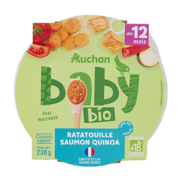 3596710549566 - Auchan Baby Bio - Ratatouille saumon quinoa Assiette Bébé dès 12 mois