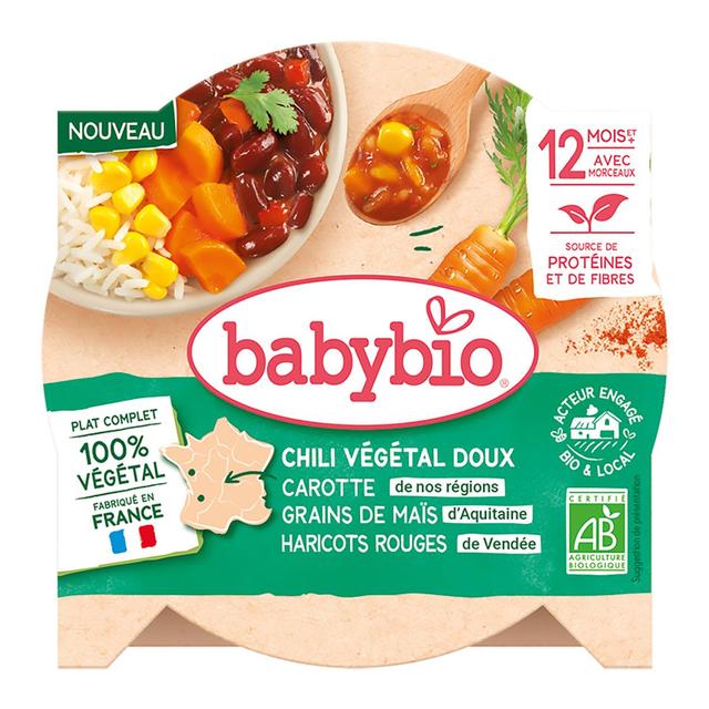 3288131501567 - Babybio - Chili Végétal doux- Carottes, Maïs, Haricots Rouges Assiette Bébé dès 12 mois