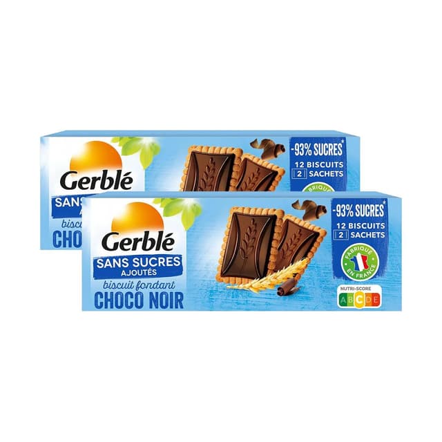 3175681039599 - Gerblé Sans Sucres Ajoutés - 12 Biscuits Fondant Choco Noir -93% de sucres en moins