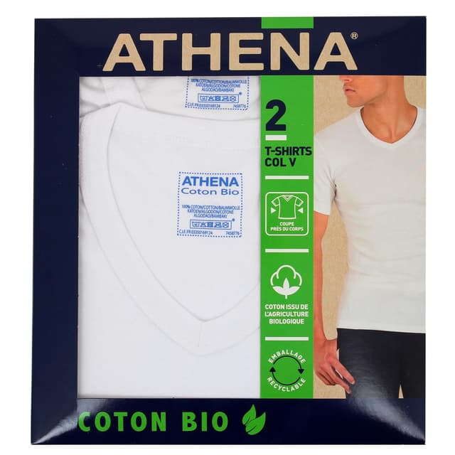 3106435170268 - Athena - 2 T-shirts col V en coton bio Blanc