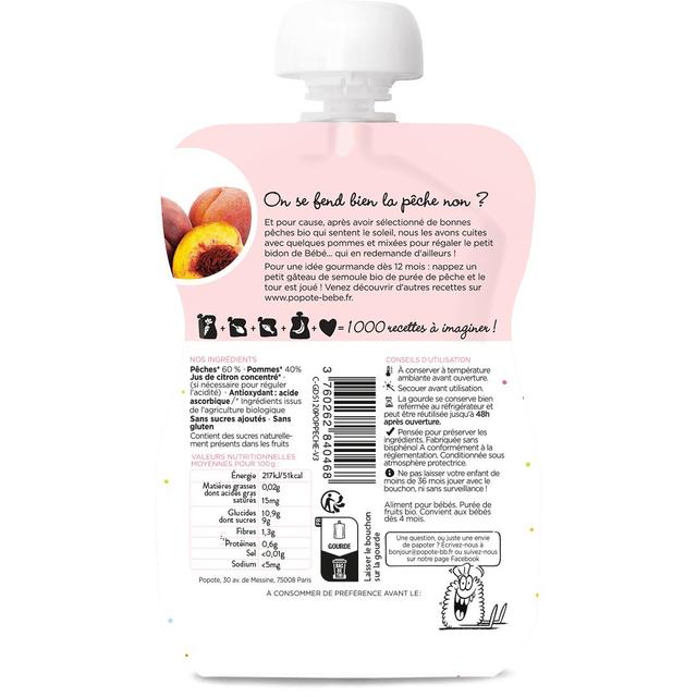 3760262840468 - Popote - Pêche Bio Gourde Bébé Dès 4/6 mois