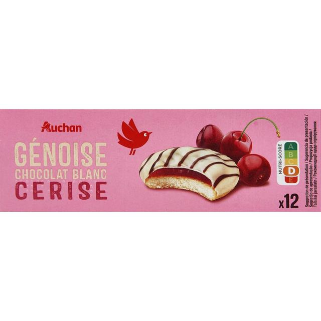 3254560860568 - Auchan - Génoises nappées de chocolat blanc saveur cerise x12