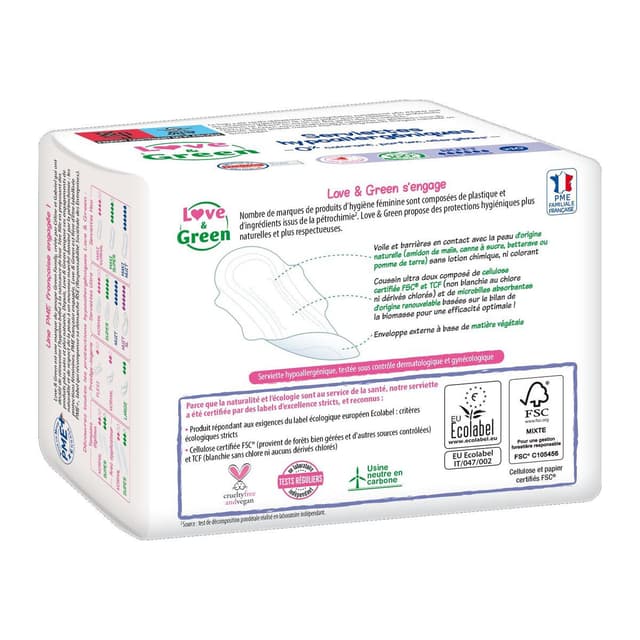 3700668700768 - Love & Green - Serviettes hygiéniques nuit avec aillettes anti-irritation