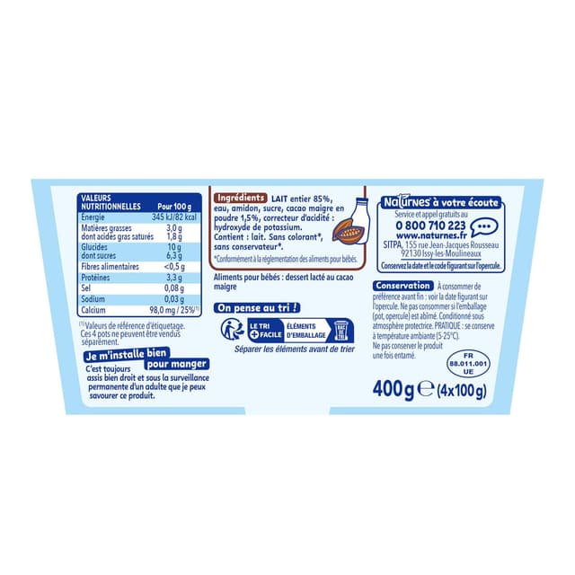 8445291538368 - Naturnes® - P'tit Gourmand - Dessert Lacté Cacao Coupelle Bébé dès 6 mois