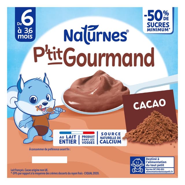 8445291538368 - Naturnes® - P'tit Gourmand - Dessert Lacté Cacao Coupelle Bébé dès 6 mois
