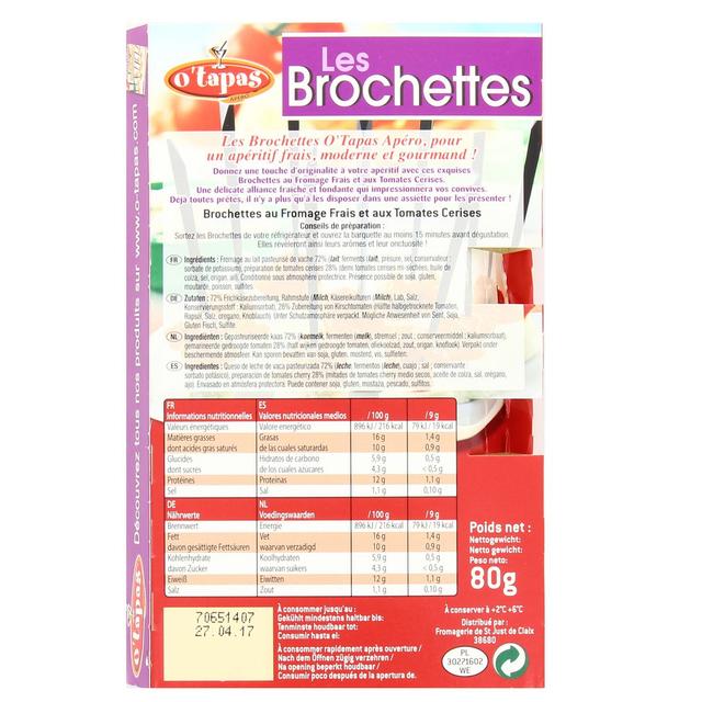 3760112650469 - O'Tapas - 9 Brochettes de fromage tomate marinée