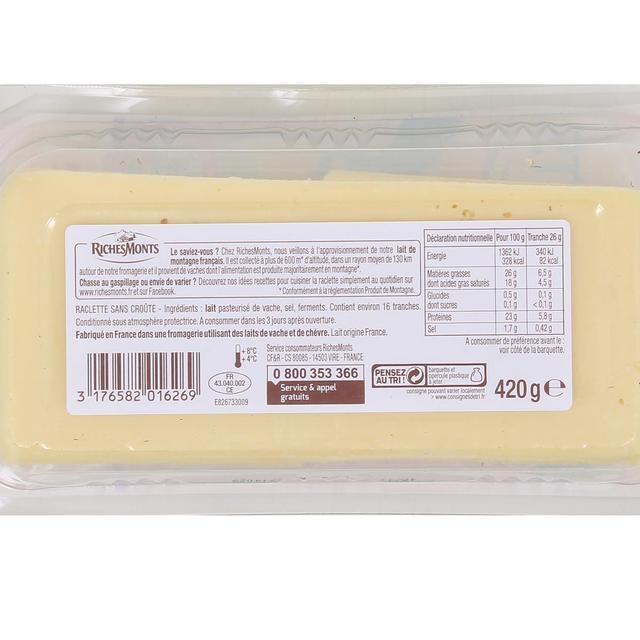 3176582016269 - Richesmonts - Fromage raclette sans croûte, 420g