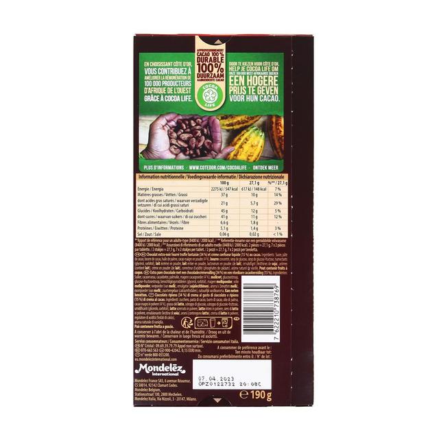 7622210738769 - Côte d'Or - Chocolat noir fourré truffé et cacao