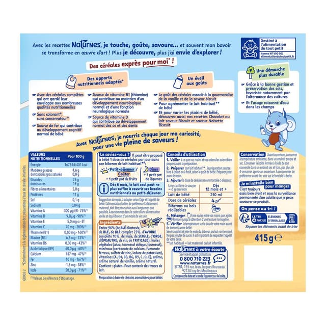8445290588869 - Naturnes® - P'tite Céréale - Céréales Complètes Vanille Biscuit Bébé Dés 12 mois